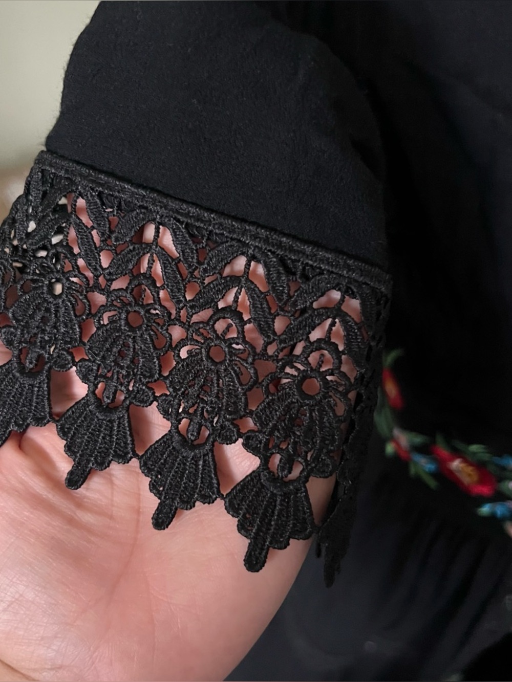 FOREVER21 Black Lace Trim Hem Flowy Embroidered Floral Corset Flowy Duster Dress - Picture 12 of 17